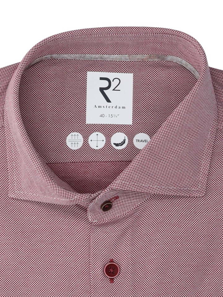 Bordeaux katoenen hemd (slim fit) met details en lange mouwen R2