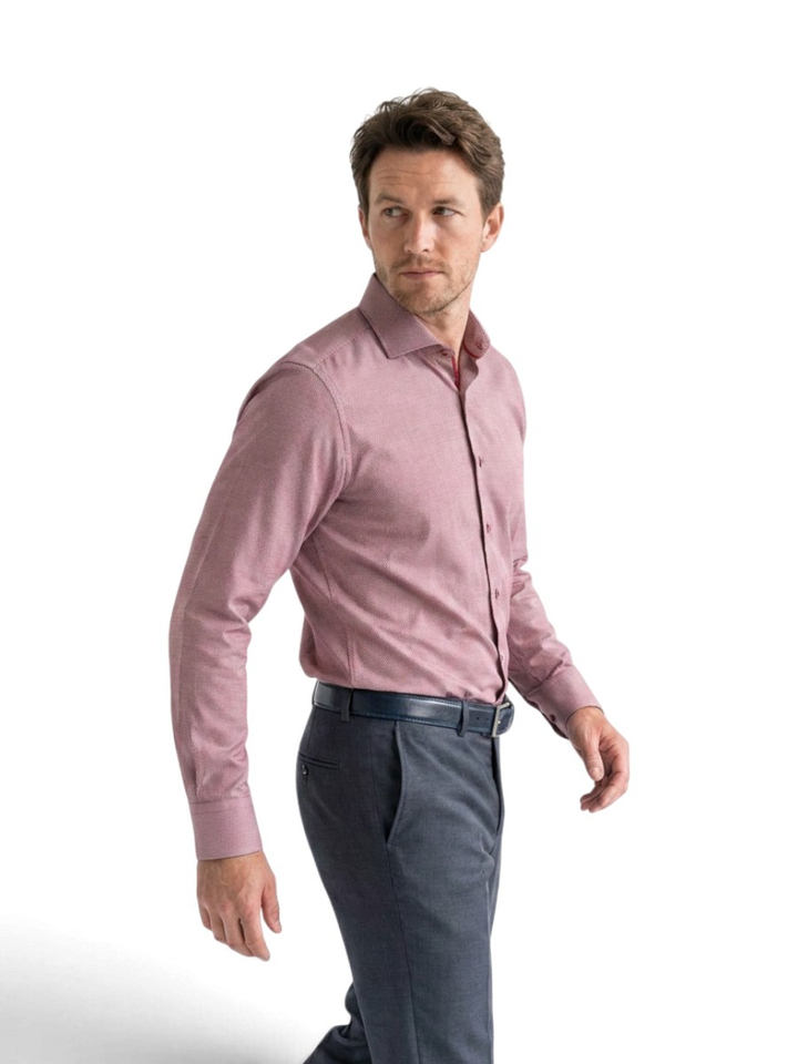 Bordeaux katoenen hemd (slim fit) met details en lange mouwen R2