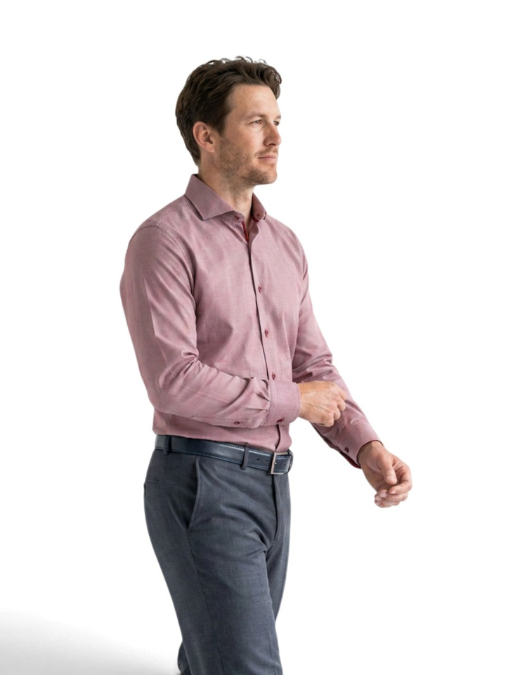 Bordeaux katoenen hemd (slim fit) met details en lange mouwen R2