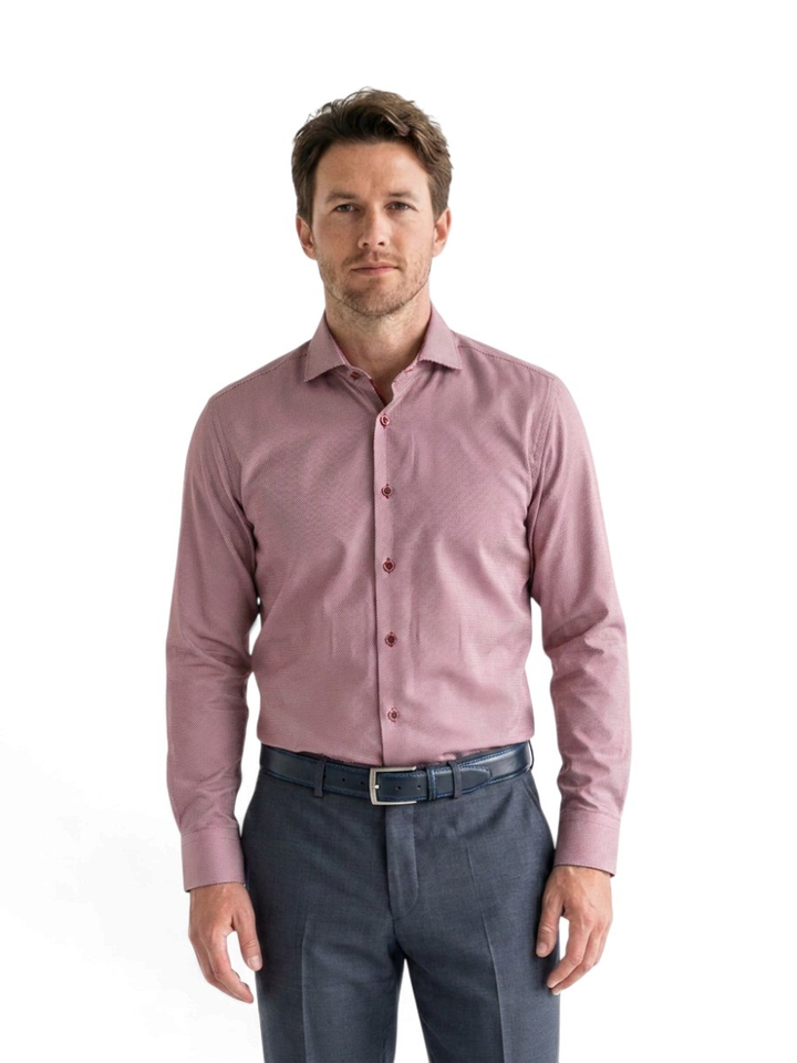 Bordeaux katoenen hemd (slim fit) met details en lange mouwen R2