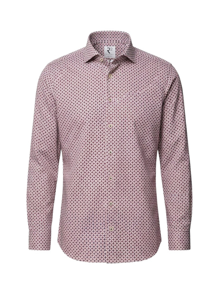 Mauve katoenen hemd (slim fit) met details en lange mouwen R2