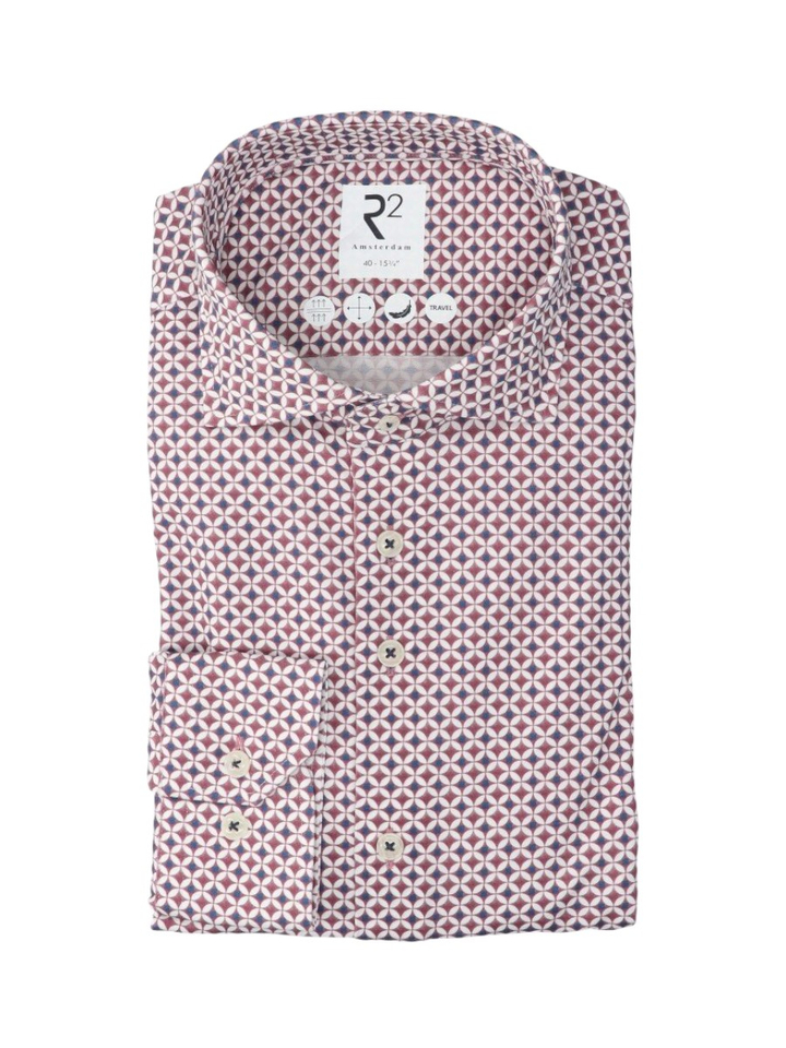 Mauve katoenen hemd (slim fit) met details en lange mouwen R2