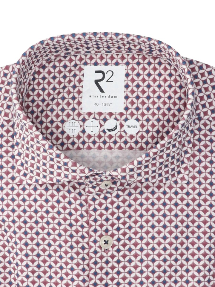 Mauve katoenen hemd (slim fit) met details en lange mouwen R2