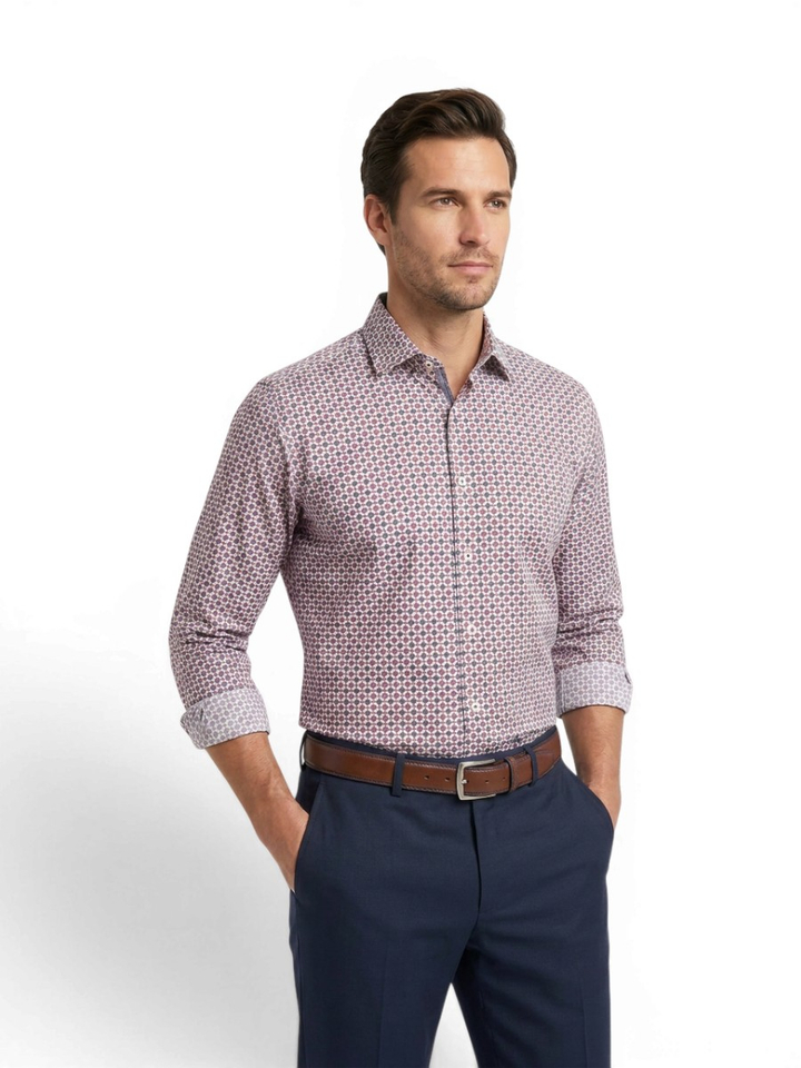 Mauve katoenen hemd (slim fit) met details en lange mouwen R2