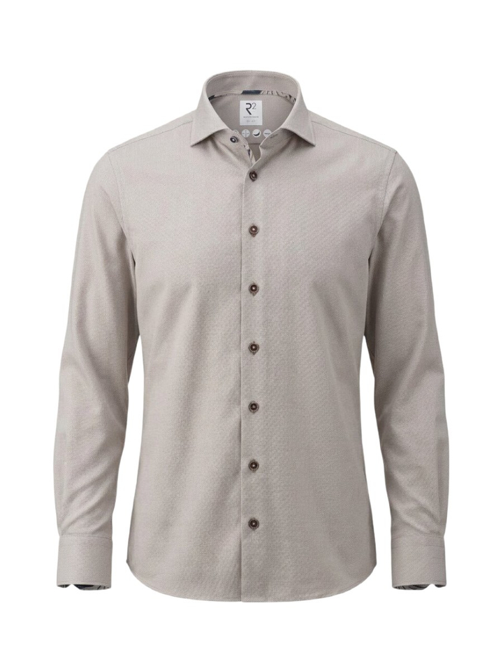 Taupe katoenen hemd (regular fit) met structuur en lange mouwen R2