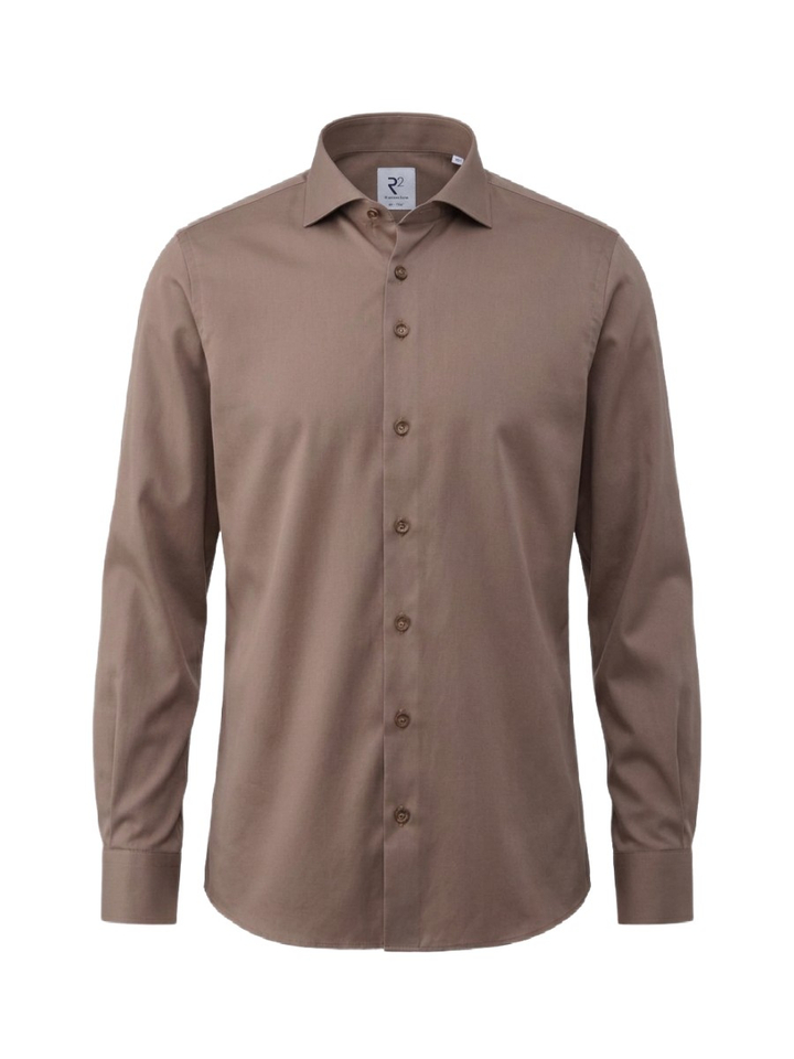Taupe katoenen hemd ( regular fit) met lange mouwen 