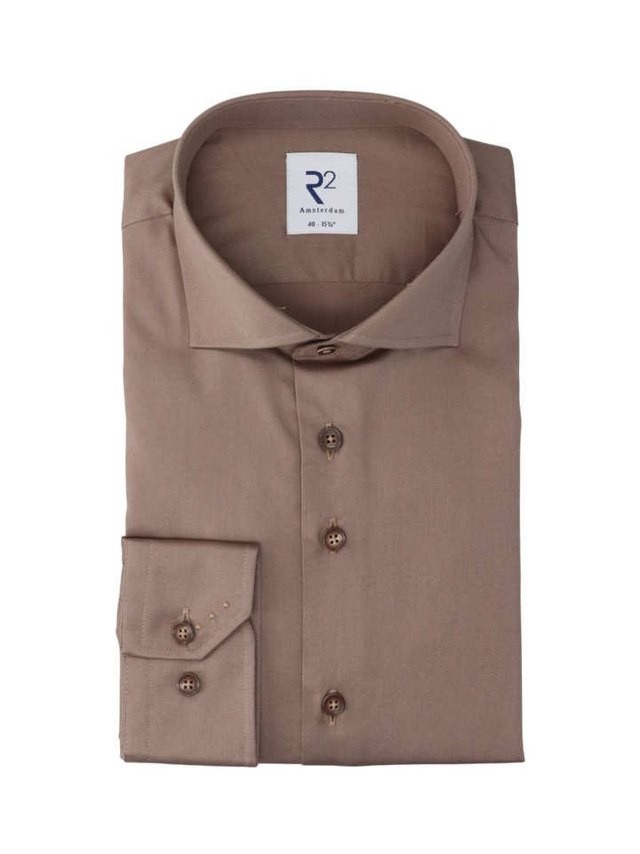 Taupe katoenen hemd ( regular fit) met lange mouwen 