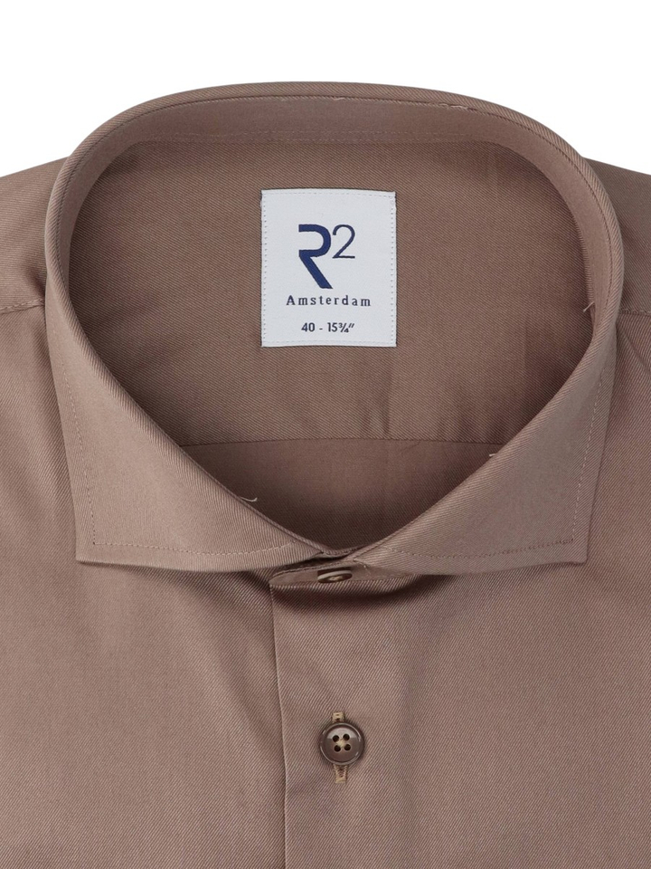 Taupe katoenen hemd ( regular fit) met lange mouwen 