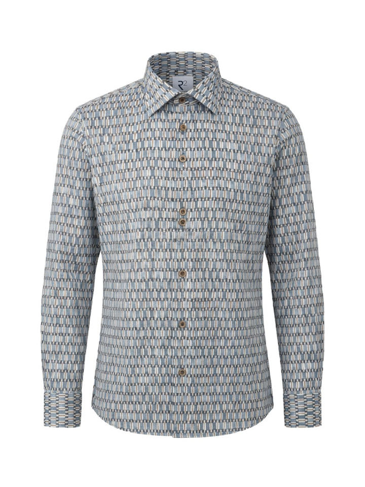 Vintage blauw katoenen hemd (regular fit) met lange mouwen R2