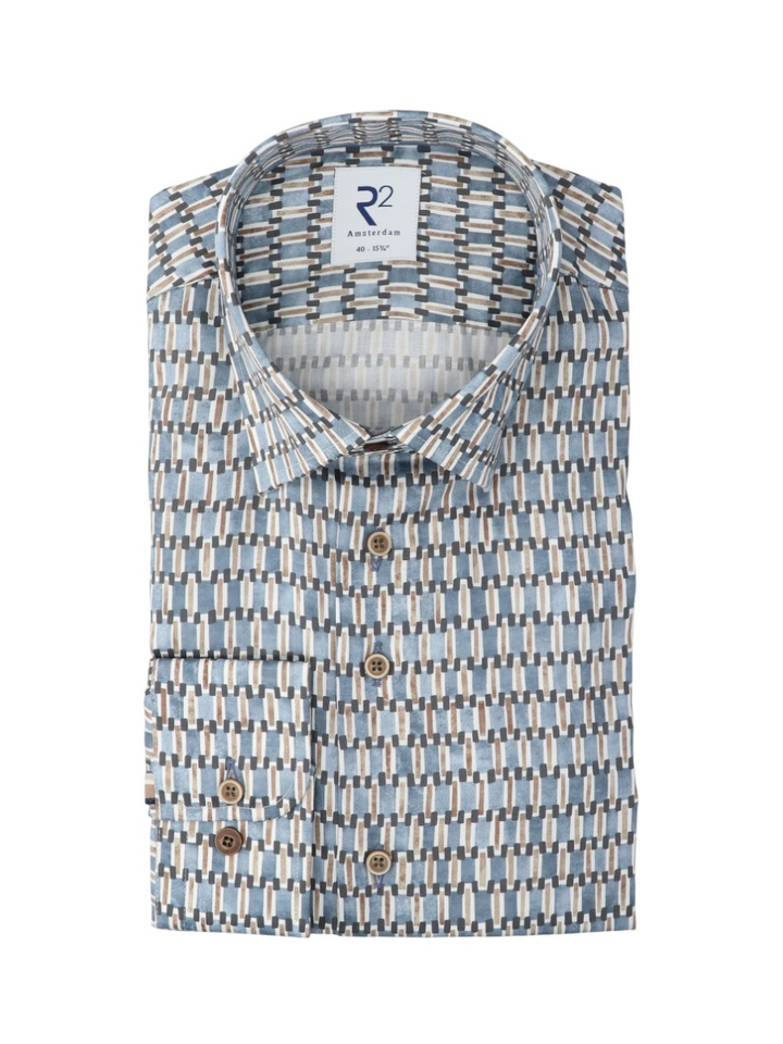 Vintage blauw katoenen hemd (regular fit) met lange mouwen R2