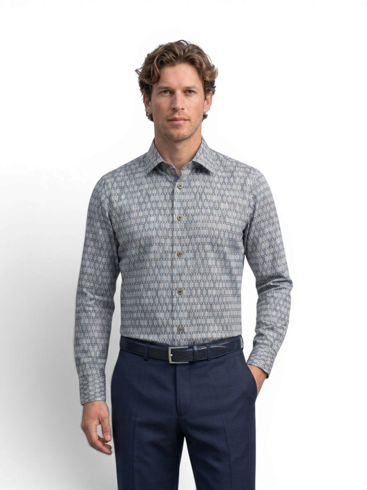 Vintage blauw katoenen hemd (regular fit) met lange mouwen R2