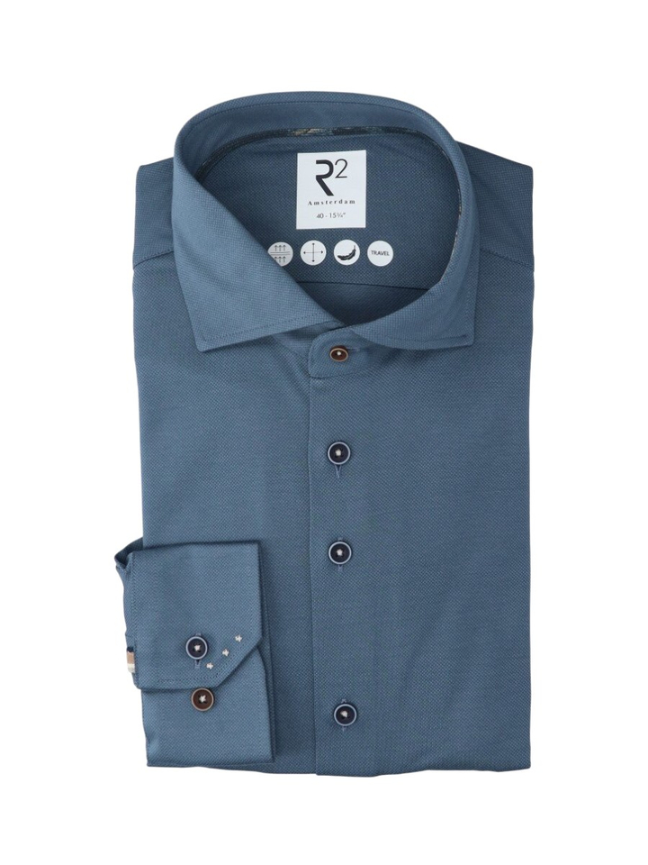 Vintage blue katoenen hemd (slim fit) met lange mouwen R2