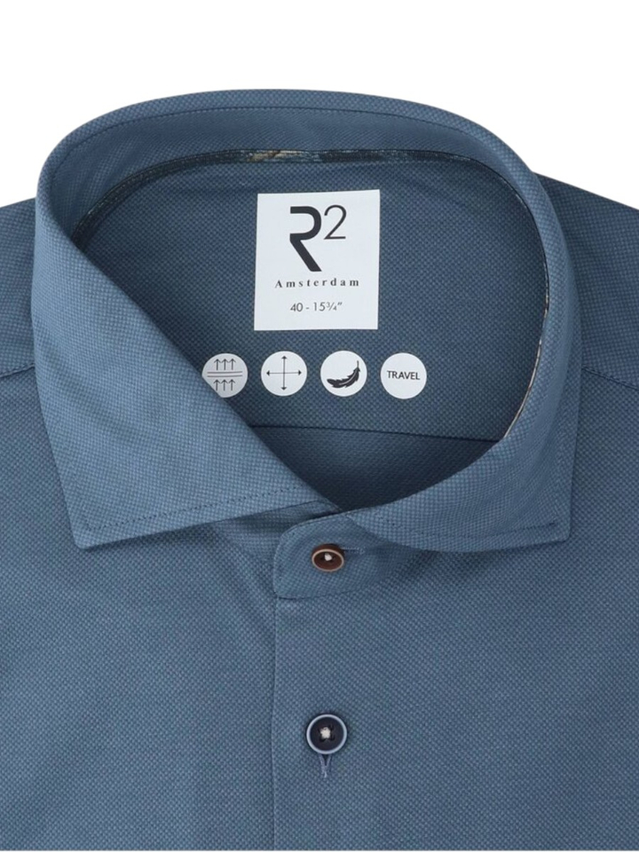 Vintage blue katoenen hemd (slim fit) met lange mouwen R2