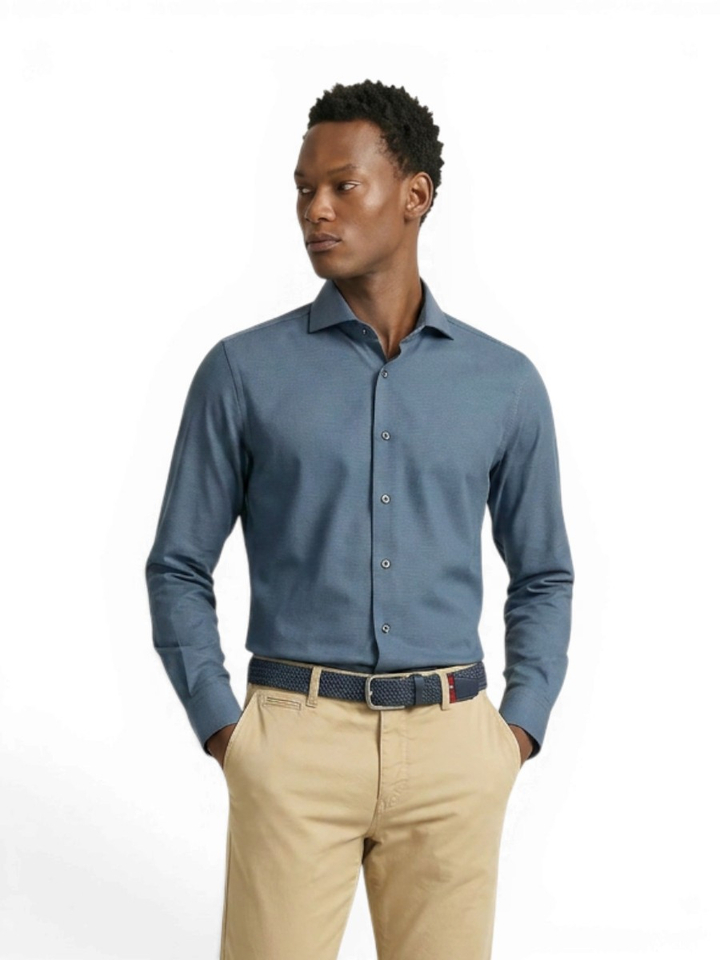 Vintage blue katoenen hemd (slim fit) met lange mouwen R2