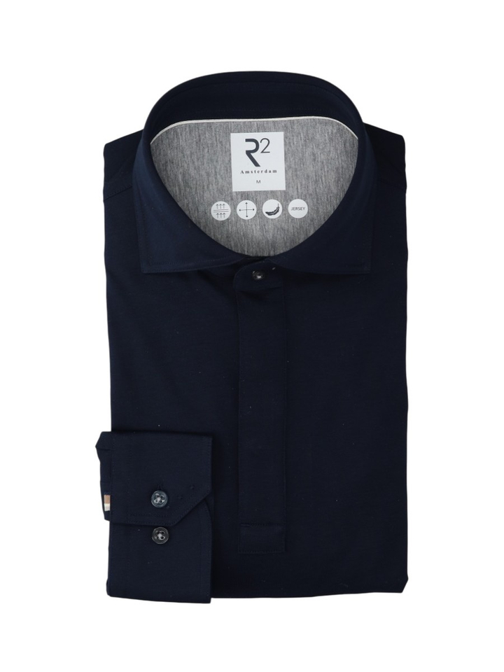 Navy polo met lange mouwen R2
