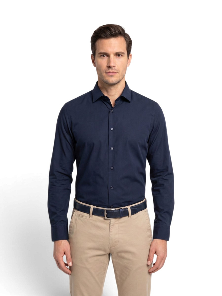 Navy polo met lange mouwen R2