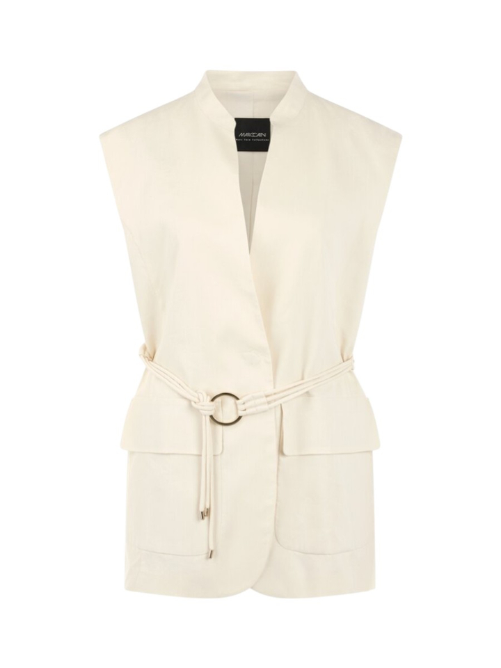 Beige mouwloze linnen gilet met riem Marccain