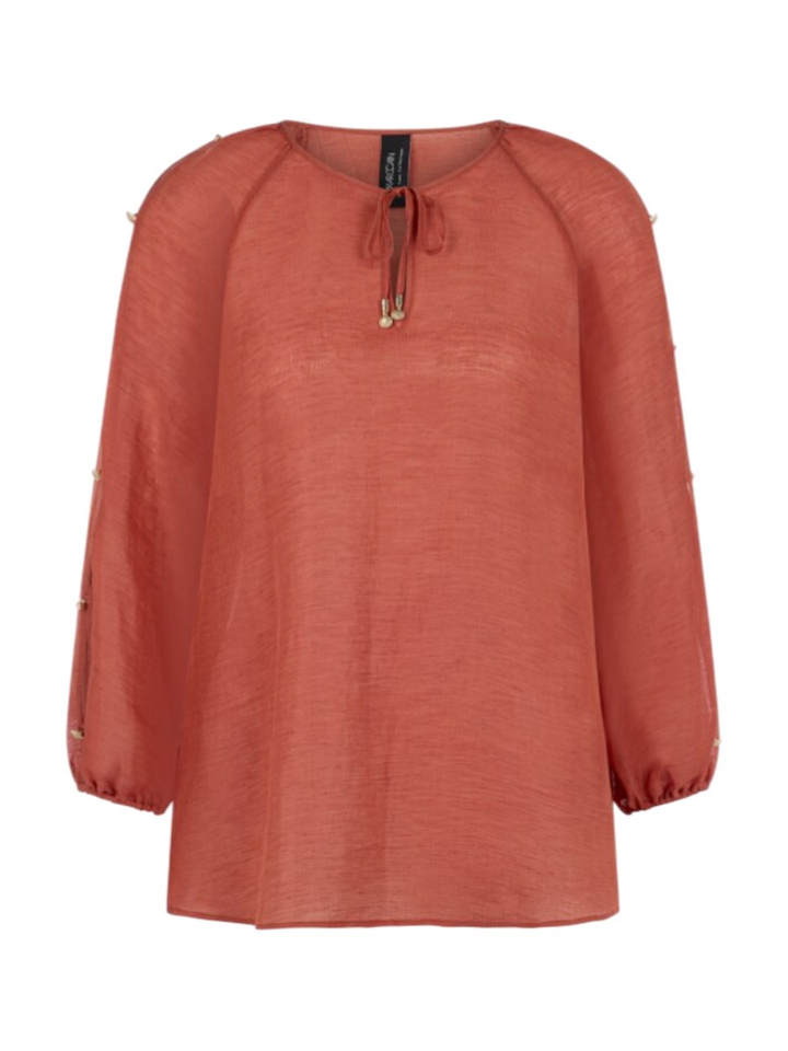 Terraccotta blouse van een linnen-zijdemix Marccain