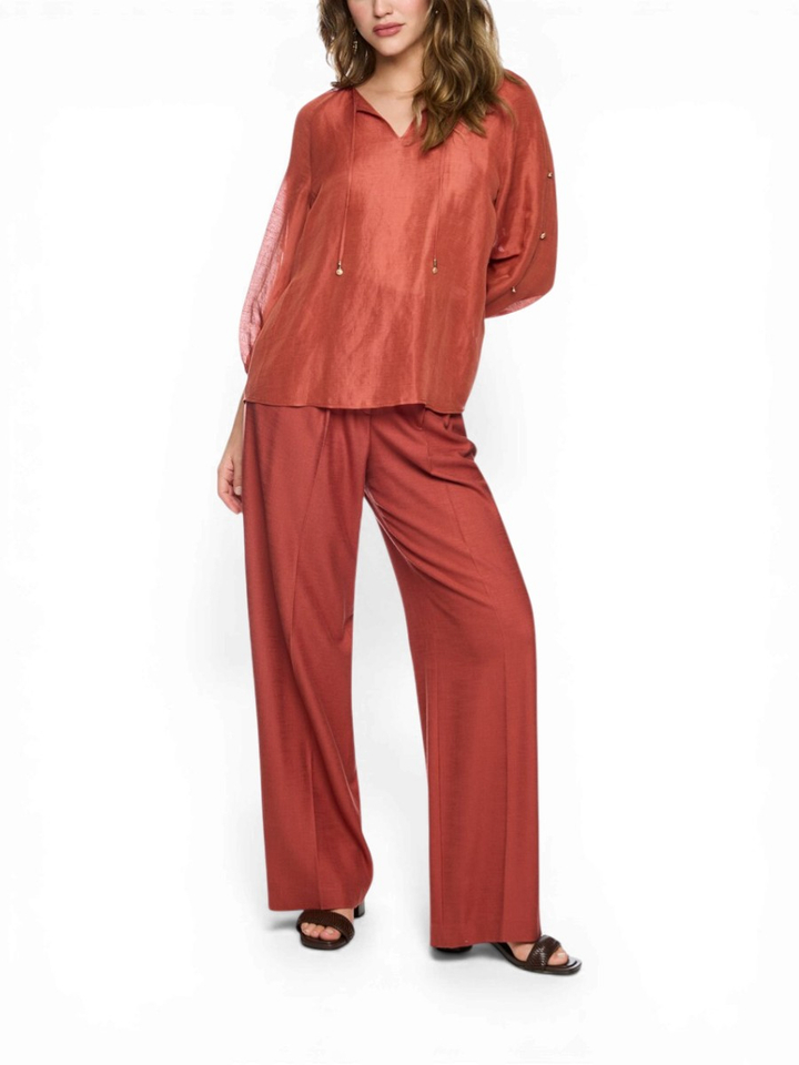 Terraccotta blouse van een linnen-zijdemix Marccain