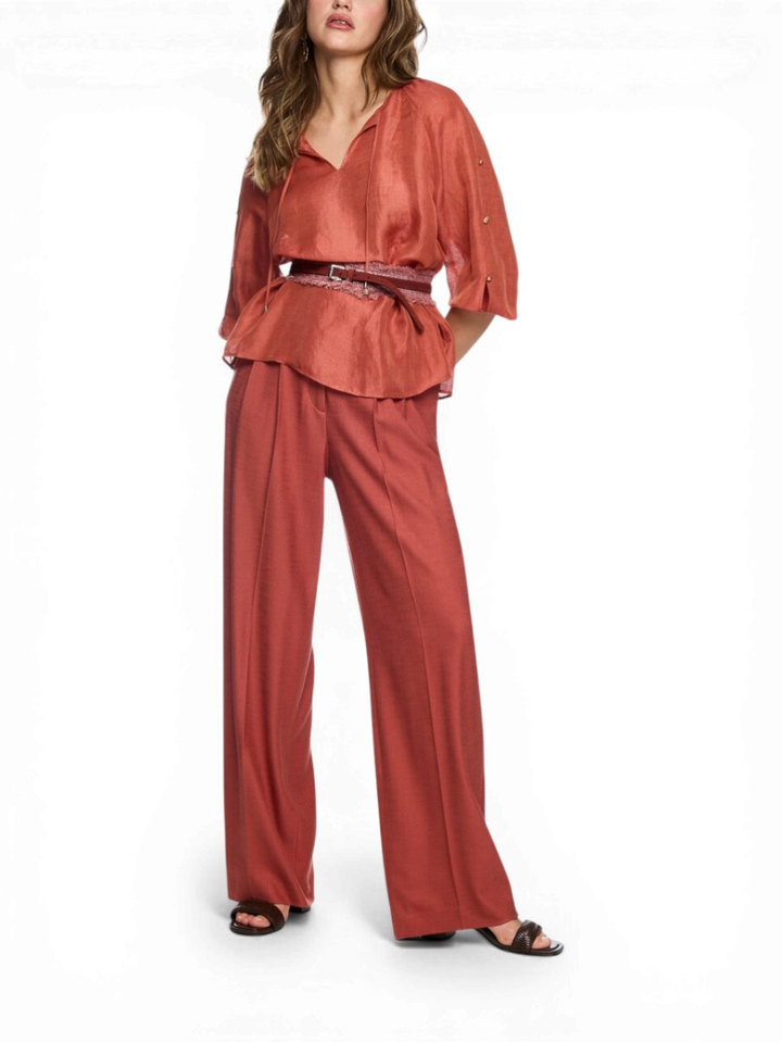 Terraccotta blouse van een linnen-zijdemix Marccain