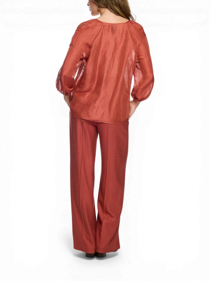 Terraccotta blouse van een linnen-zijdemix Marccain