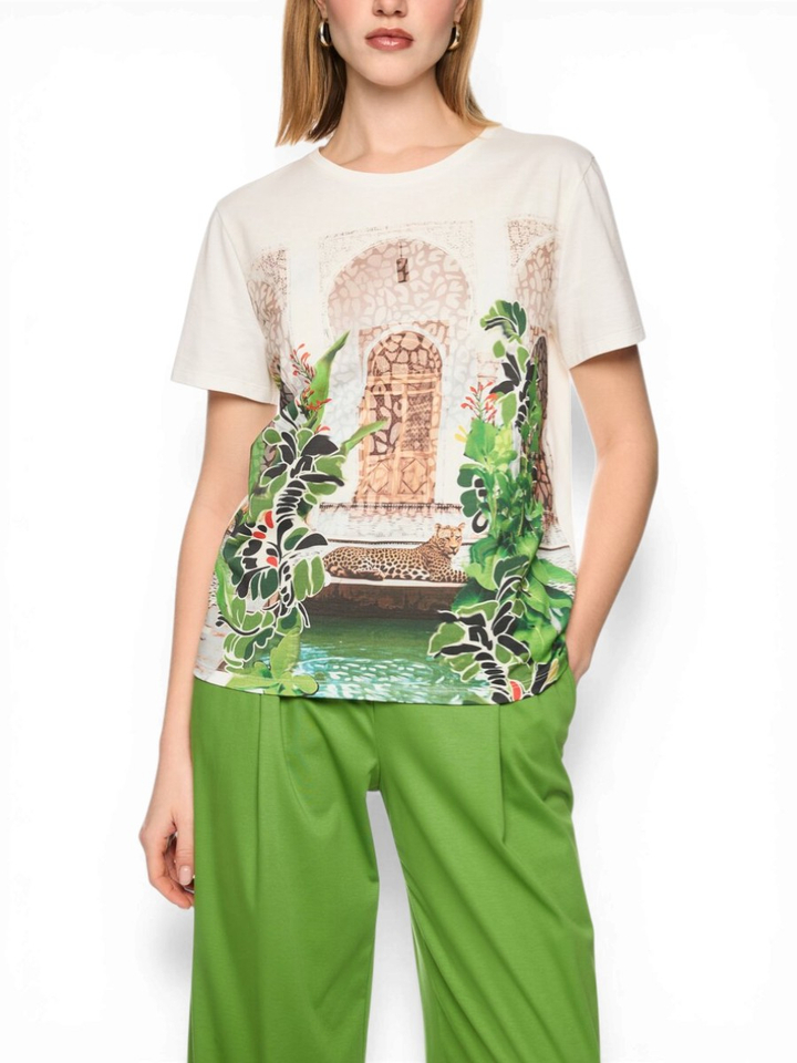 Beige bedrukt shirt "Rethink Together" Marccain 