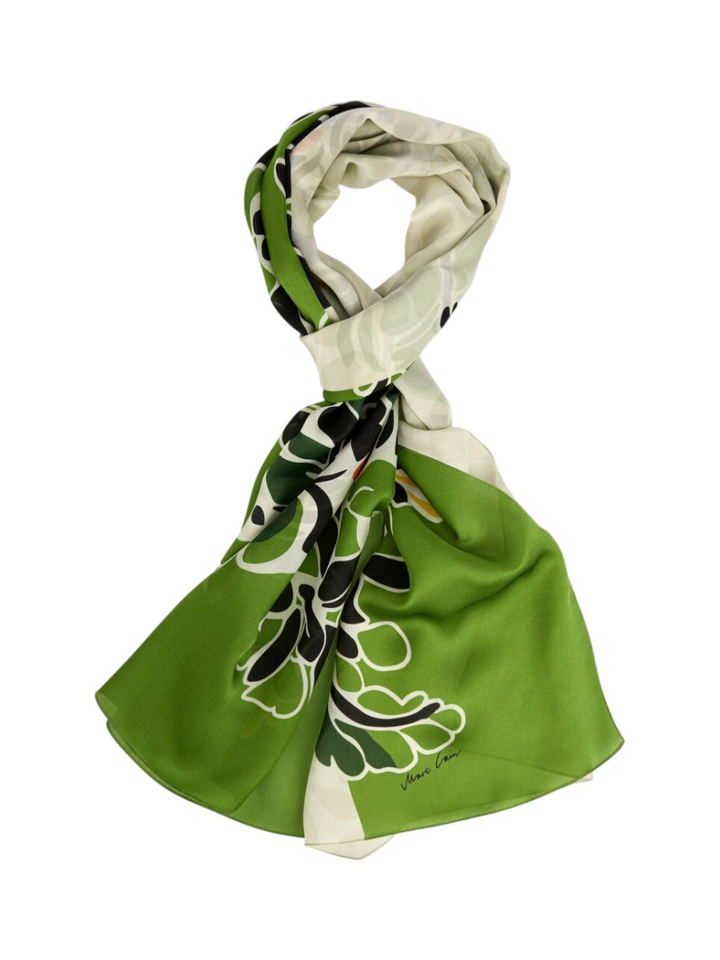 Groene zijden sjaal met hibiscusbloemen Marccain 