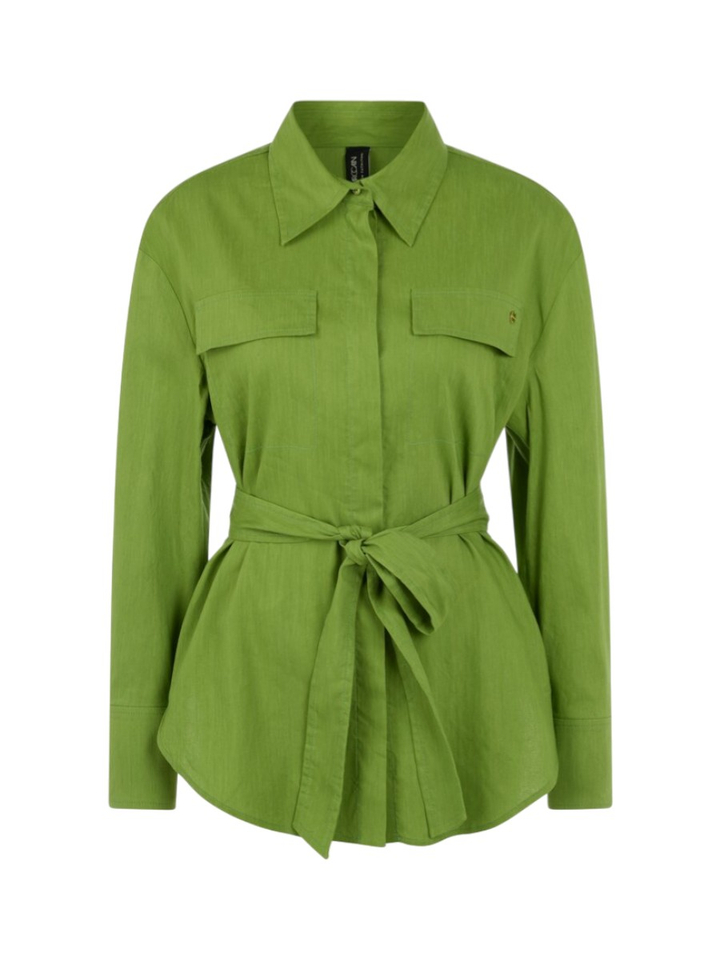 Groene safari-blouse van een linnen-viscosemix Marccain 