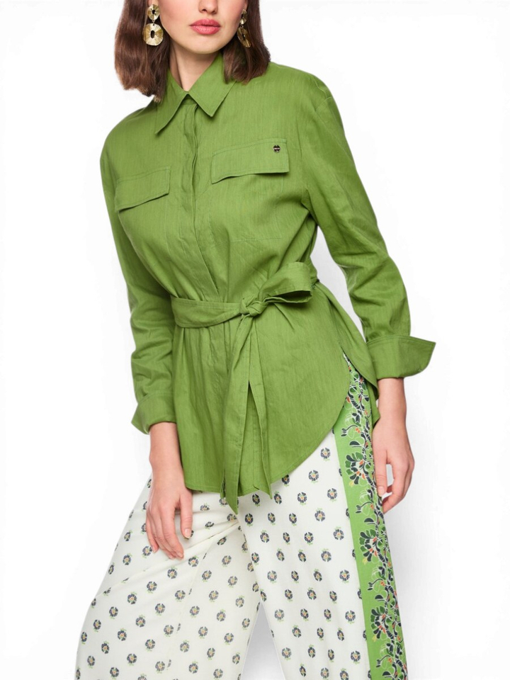 Groene safari-blouse van een linnen-viscosemix Marccain 