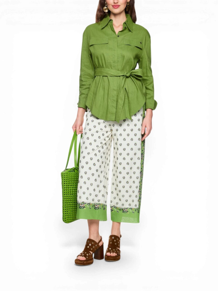 Groene safari-blouse van een linnen-viscosemix Marccain 