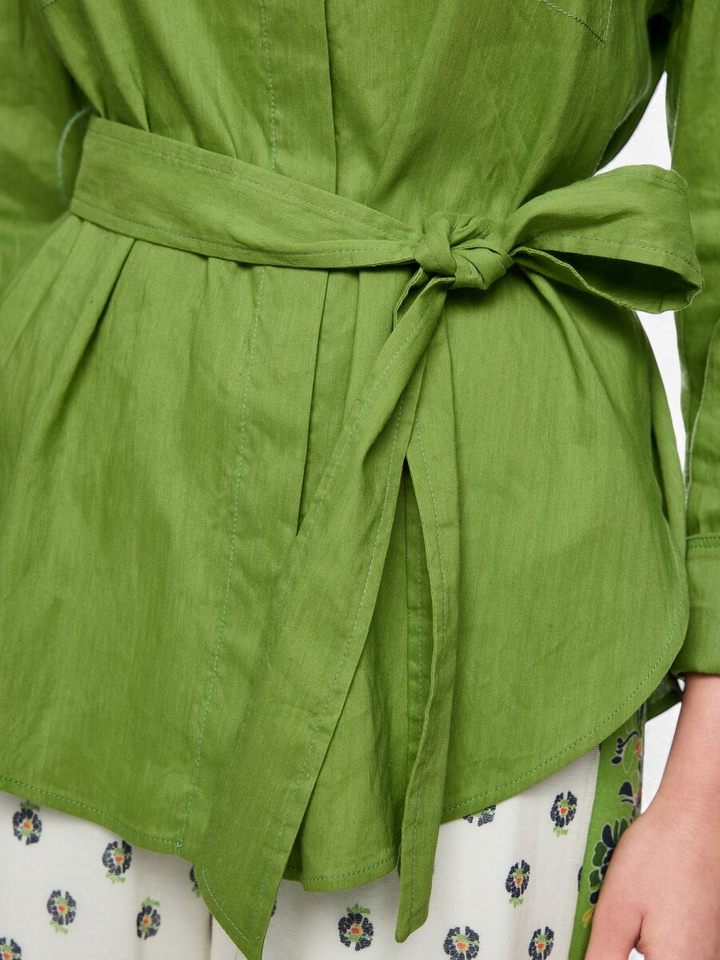 Groene safari-blouse van een linnen-viscosemix Marccain 