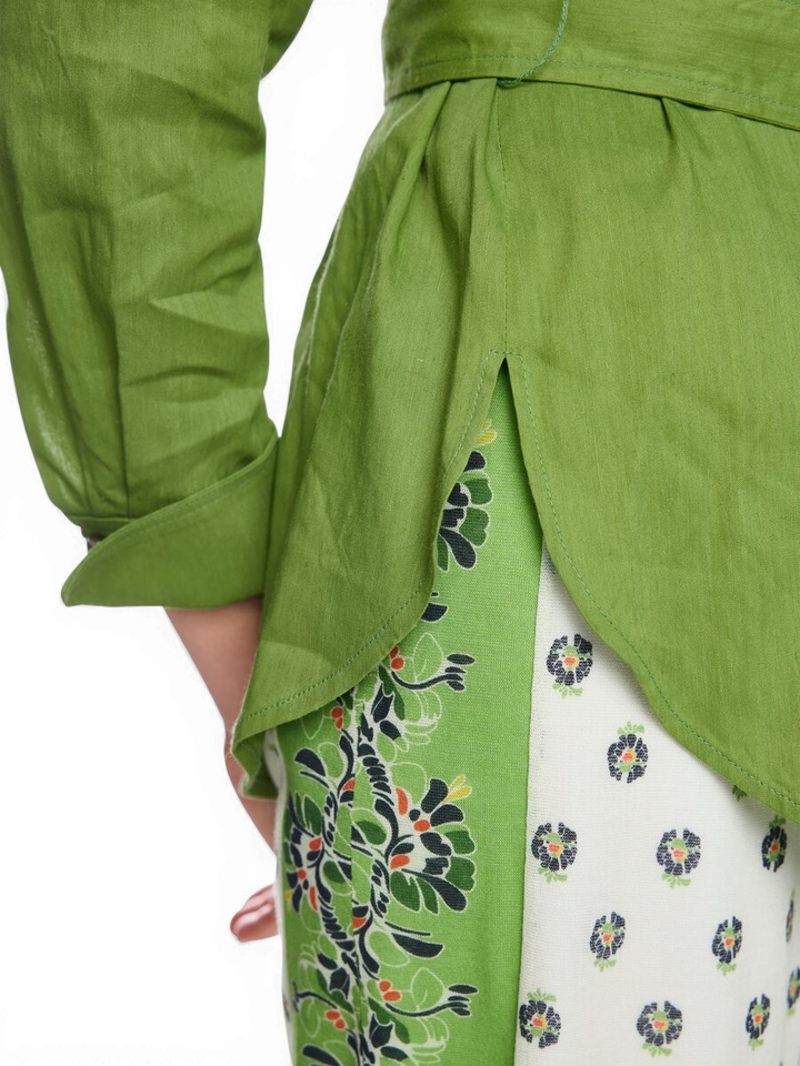 Groene safari-blouse van een linnen-viscosemix Marccain 
