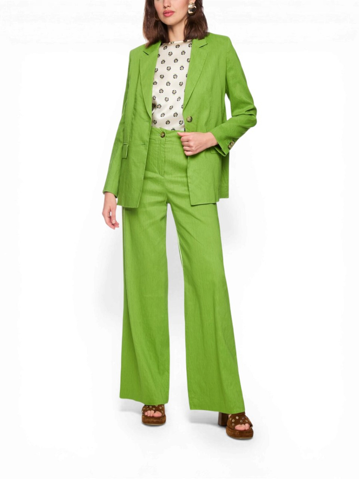 Groene broek van linnen-viscose met twee steekzakken Marccain