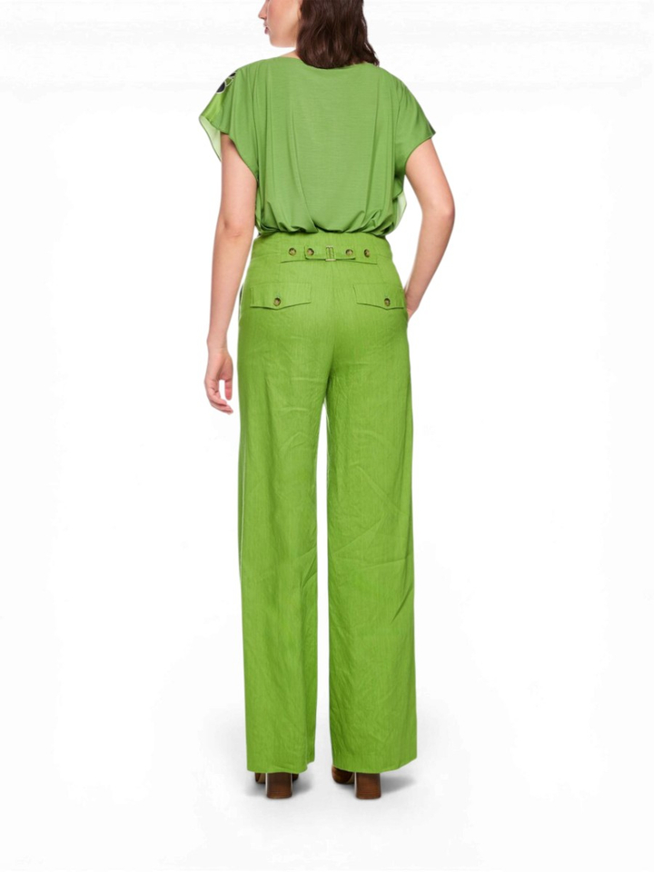 Groene broek van linnen-viscose met twee steekzakken Marccain