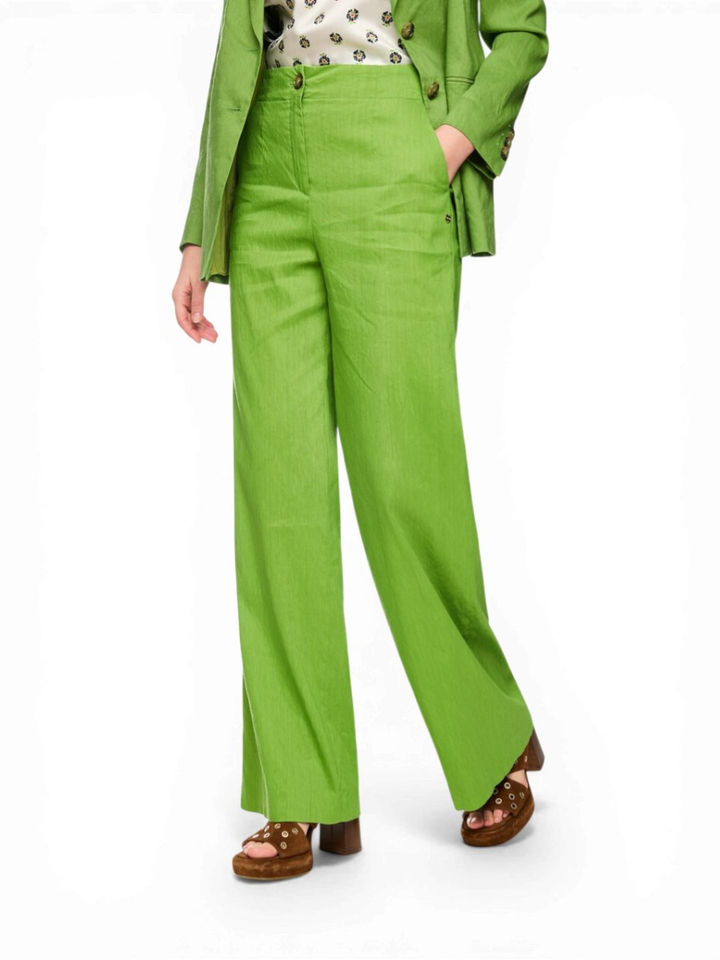 Groene broek van linnen-viscose met twee steekzakken Marccain