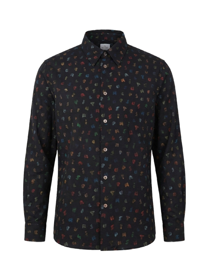 Zwart katoenen hemd (regular fit) met kleurrijke letters en lange mouwen Paul Smith