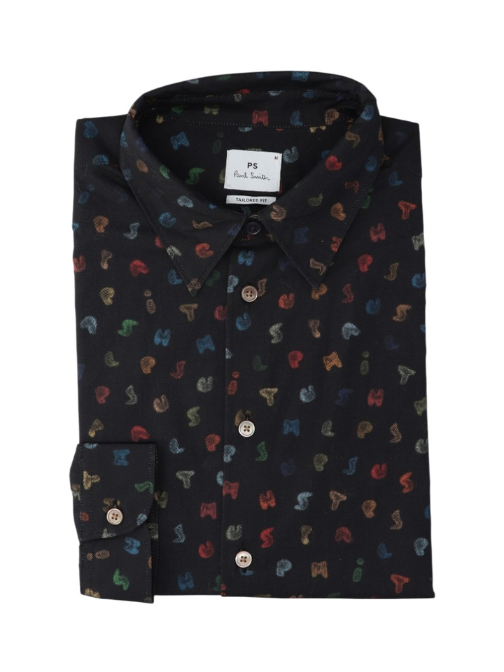 Zwart katoenen hemd (regular fit) met kleurrijke letters en lange mouwen Paul Smith