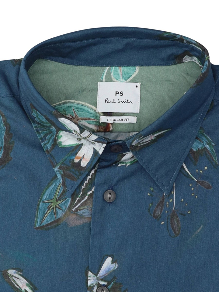 Petrol katoenen hemd (reguar fit) met bloemen en lange mouwen Paul Smith