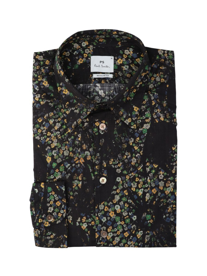 Zwart katoenen hemd (regular fit) met bloemen en lange mouwen Paul Smith