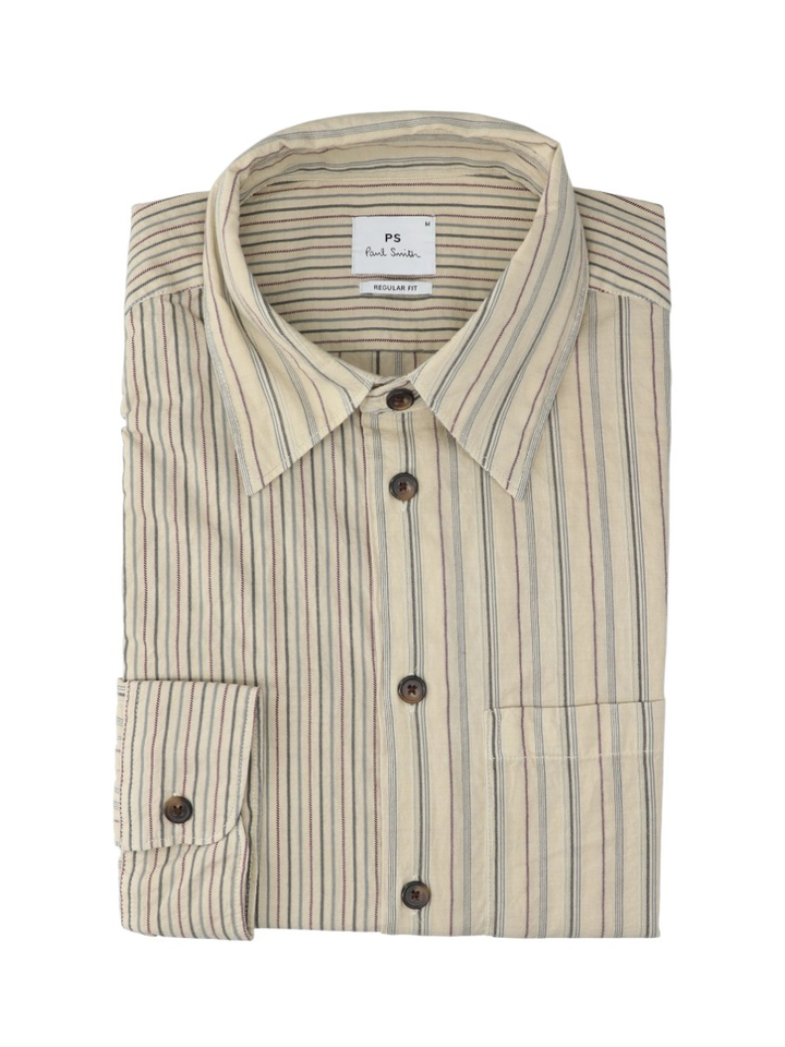 Beige katoenen hemd (regular fit) met strepen en lange mouwen Paul Smith 