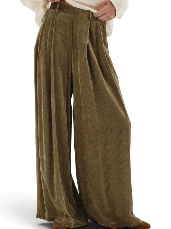 Kaki wijde ribfluwelen broek Pomandère