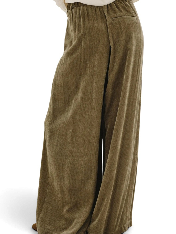 Kaki wijde ribfluwelen broek Pomandère