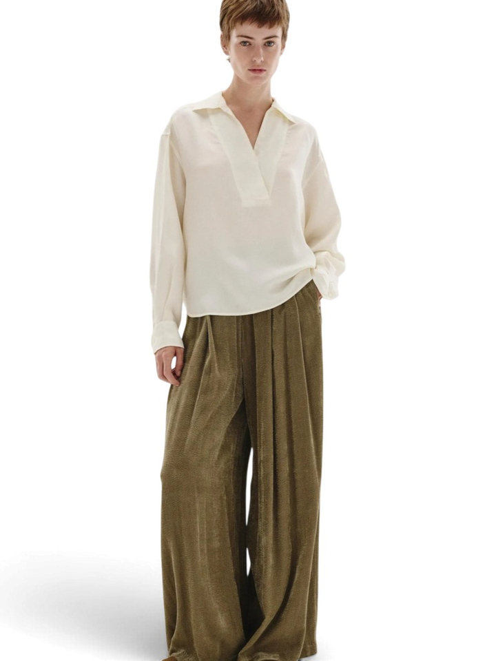 Kaki wijde ribfluwelen broek Pomandère