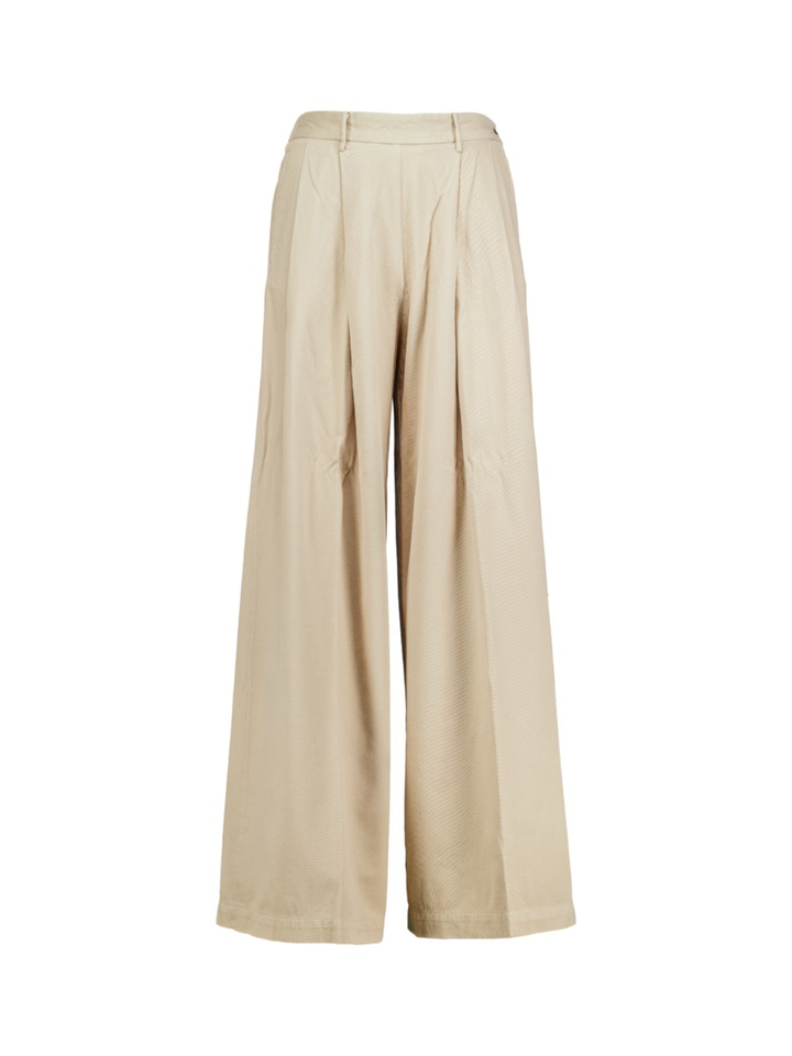 Zandkleurige wijde broek met bandplooi Pomandere