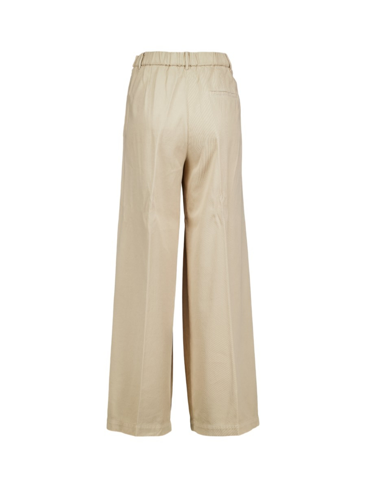 Zandkleurige wijde broek met bandplooi Pomandere