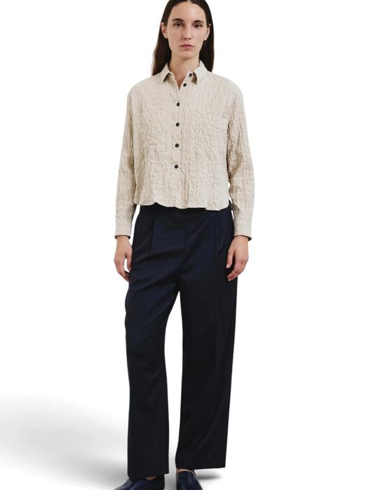 Donkerblauwe geklede wijde broek Pomandère