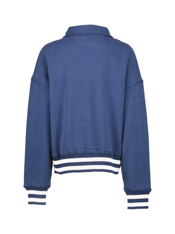 Blauwe sweater met korte rits en streepdetail The New Society
