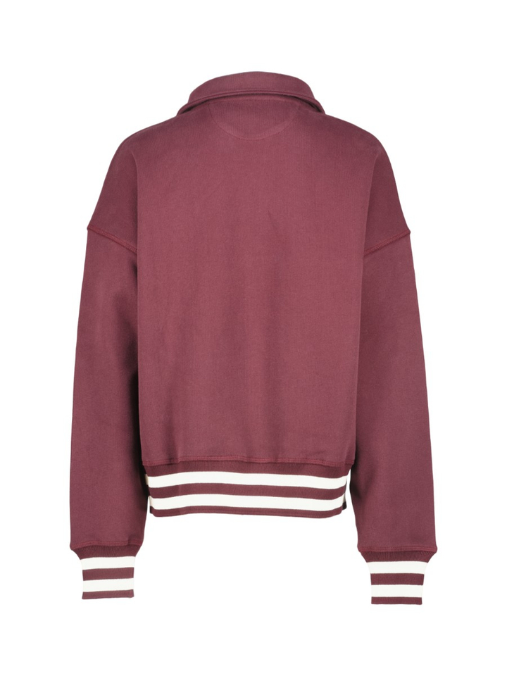 Bordeaux sweater met korte rits en streepdetail The New Society