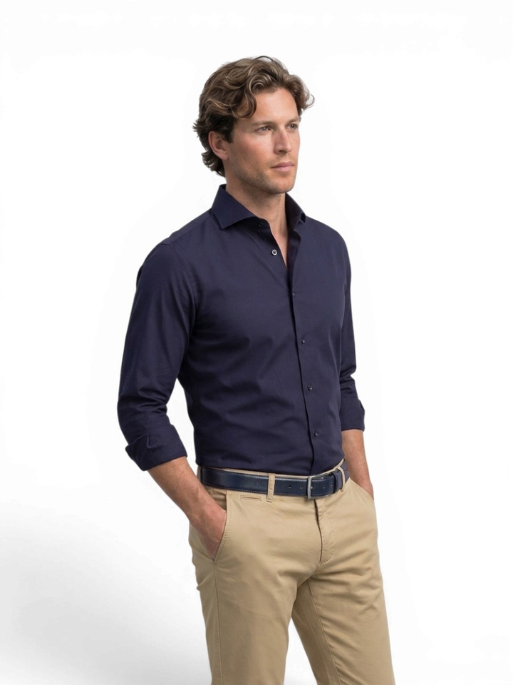 Navy katoenen hemd (regular fit) met lange mouwen Stenströms 
