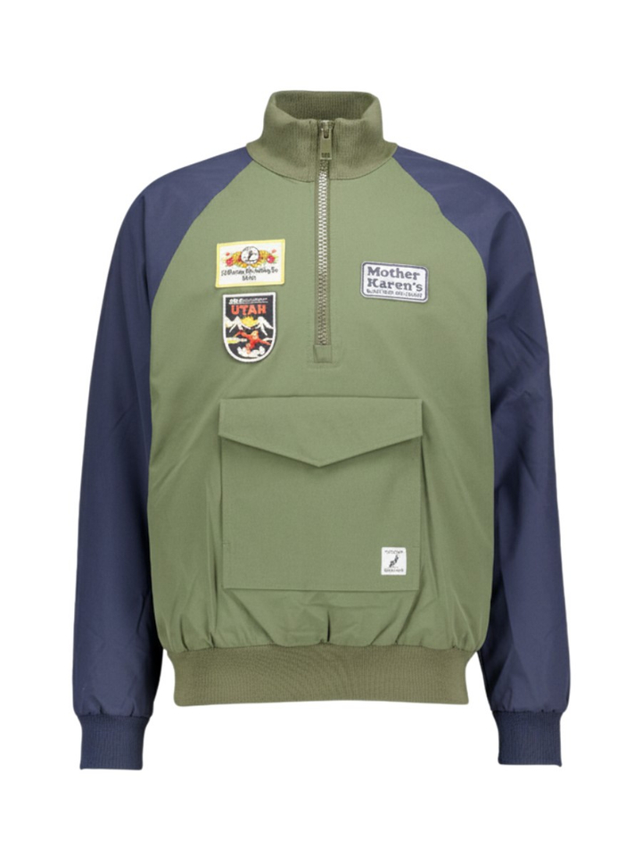 Kaki-donkerblauwe half-zip jack met buidelzak Goblin Mother Karen's